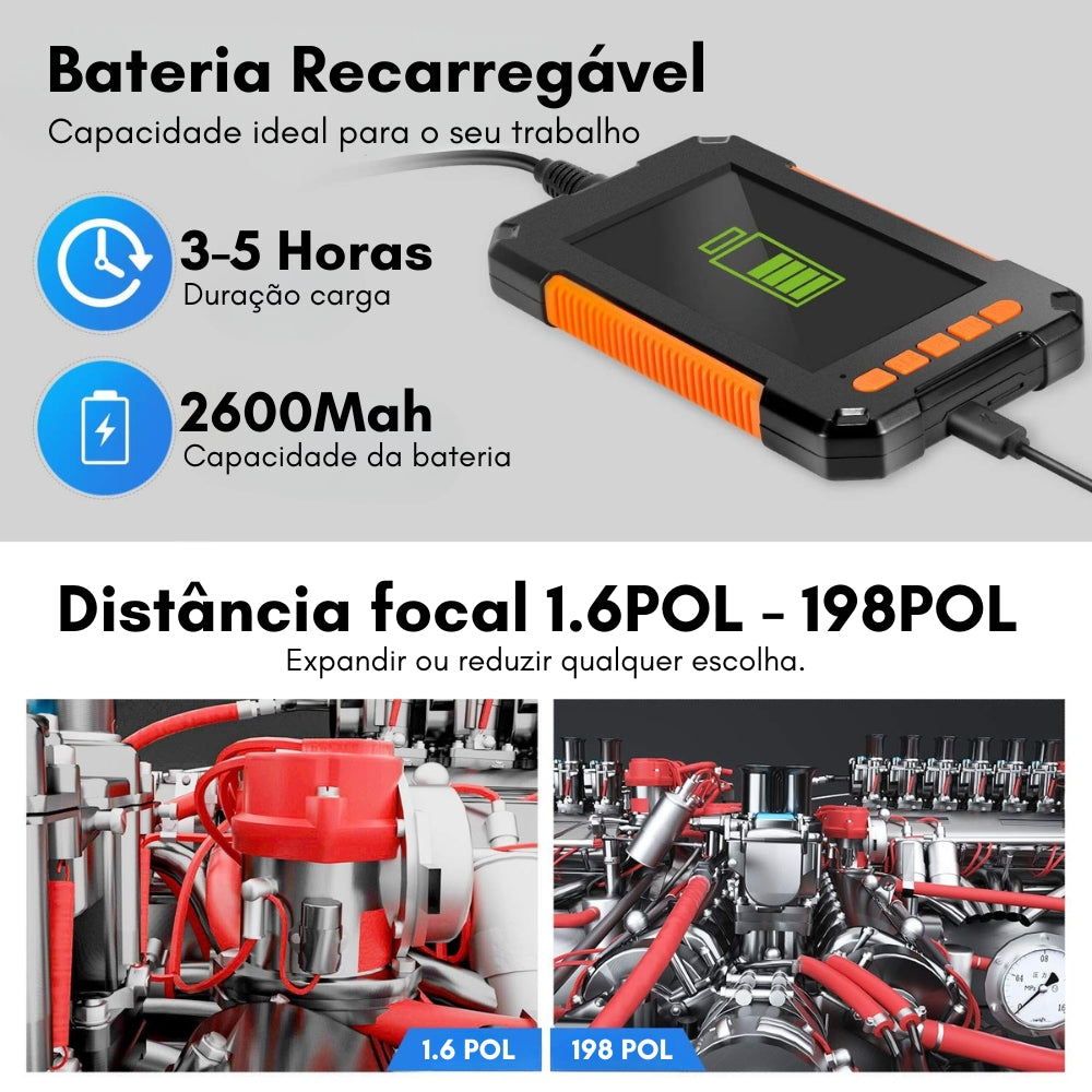 Câmera Endoscópica com Tela 4.3 1080p Led
