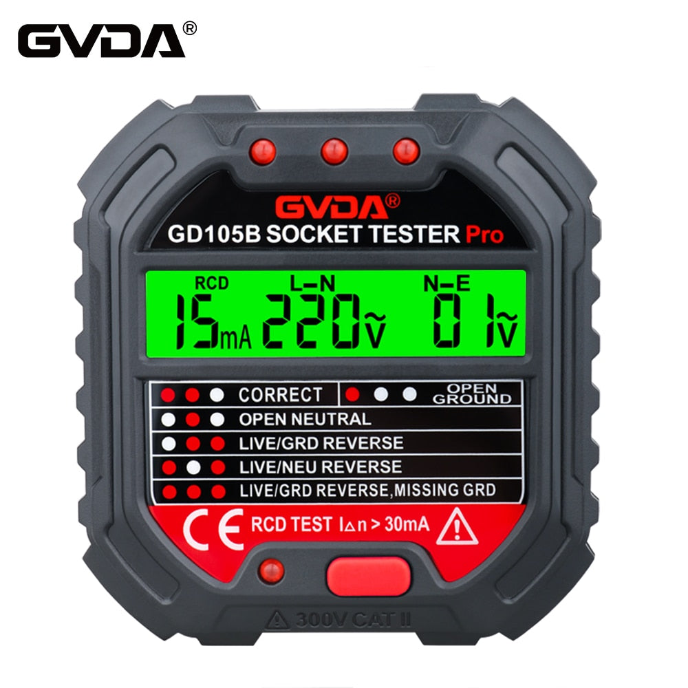 Verificador de Tensão Elétrica Testador de Tomada Com Display 90-250v GVDA