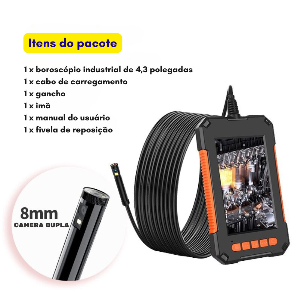 Câmera Endoscópica com Tela 4.3 1080p Led