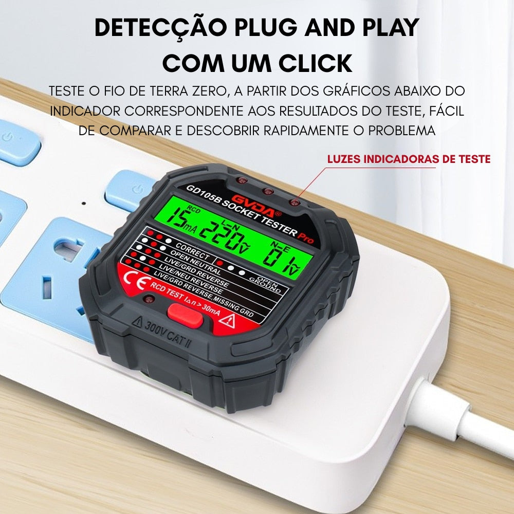 Verificador de Tensão Elétrica Testador de Tomada Com Display 90-250v GVDA