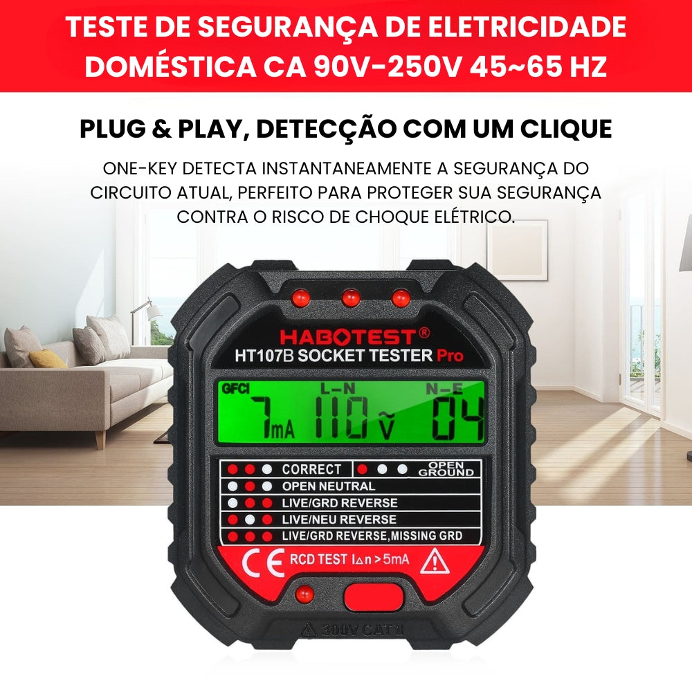 Verificador de Tensão Elétrica Testador de Tomada Com Display 90-250v Habotest