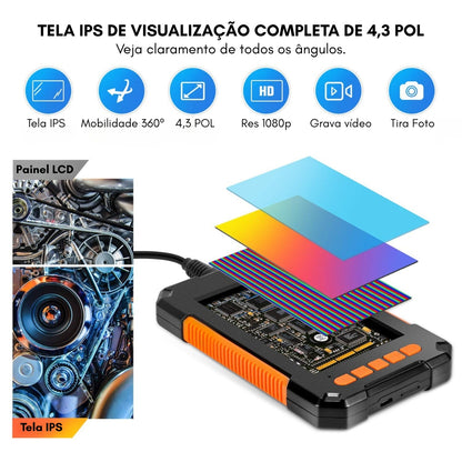Câmera Endoscópica com Tela 4.3 1080p Led