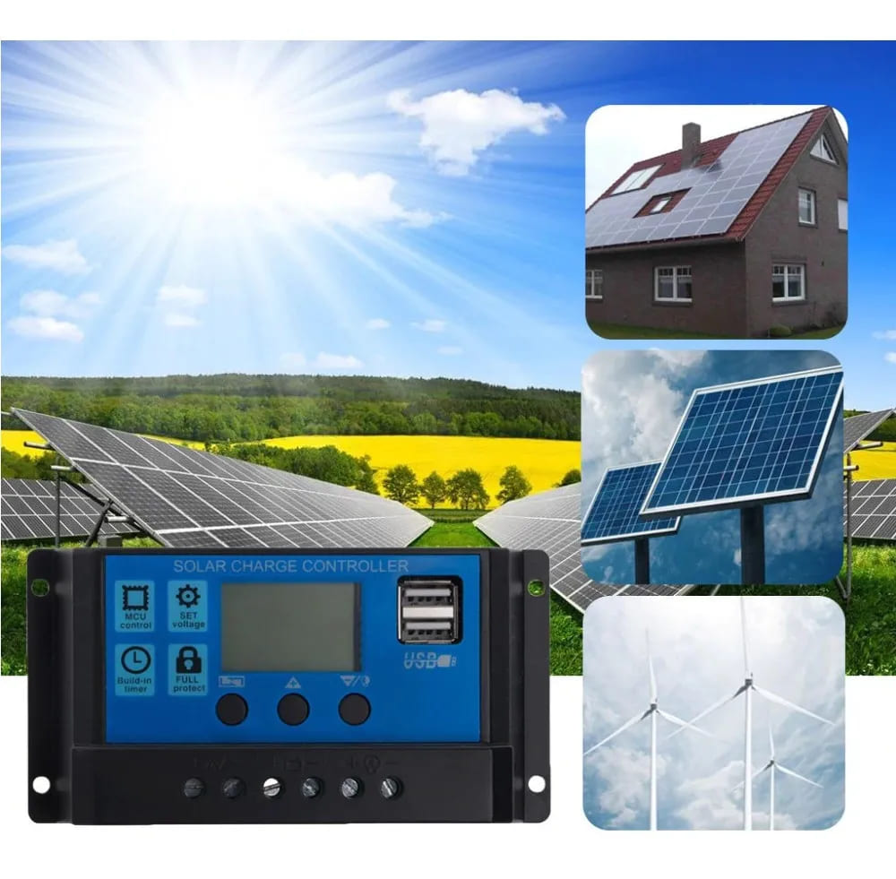 Controlador de Carga Solar LCD PWM 10-60A 12V 24V