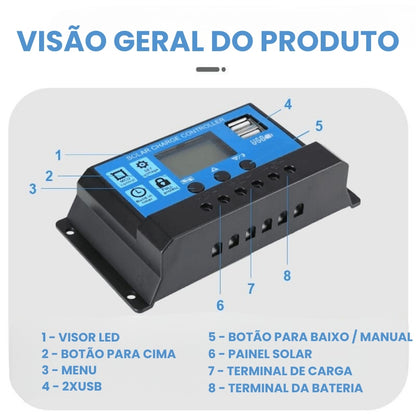 Controlador de Carga Solar LCD PWM 10-60A 12V 24V