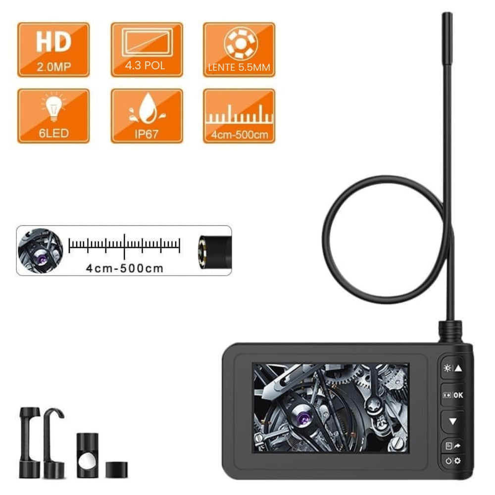 Boroscópio Industrial com Câmera Sonda HD 4.3" LCD